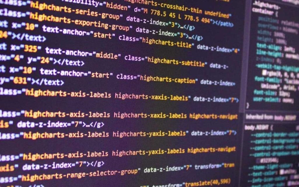 Source code on a computer screen