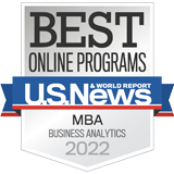 2022 U.S. News and World Report badge for Best Online MBA Specialties for Business Analytics